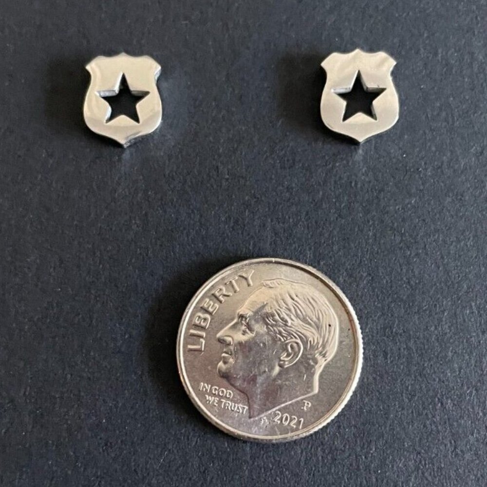 5/$20 Police Officer Badge Shield Mini Stud Earrings